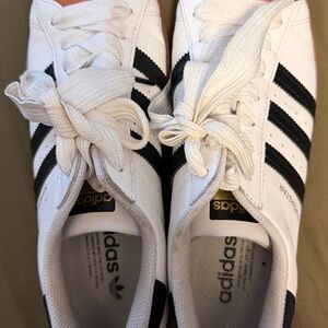 Adidas White Sneakers with Black Stripes